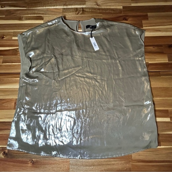 Banana Republic Maxime Metallic Champagne Gold Short Sleeve Sleeveless Top XXL - Picture 4 of 11